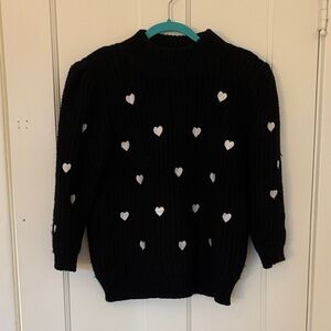 Anthropologie Black Sweater with White Heart Accents